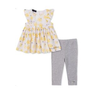Calvin Klein Yellow Baby Girls 2-Pcs & Leggings Set Sz 3-6 Month’s.
